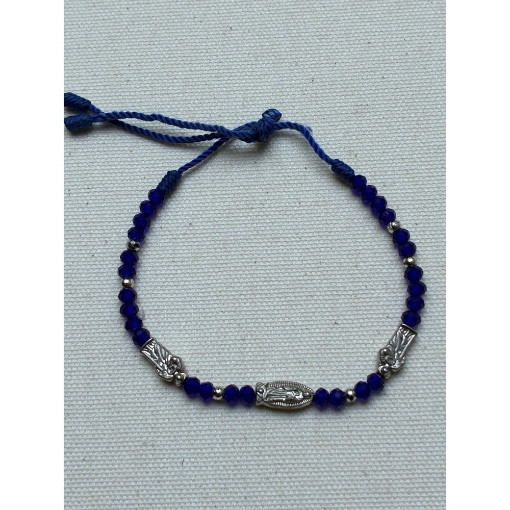 Blue Beaded Virgin Mary Bracelet Adjustable Catholic Boho Y2K Coquette Gift